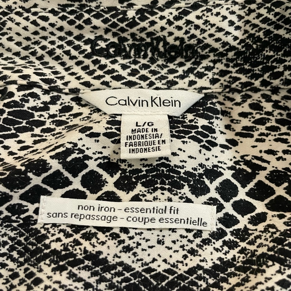 Calvin Klein Snakeskin shirt size LG black white button down long sleeve cotton - Picture 10 of 16
